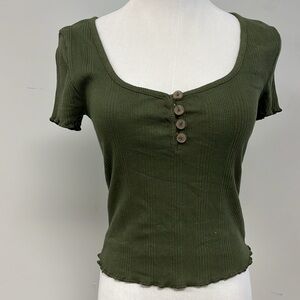 Aeropostale Green Fitted Buttoned Short Sleeve T-Shirt